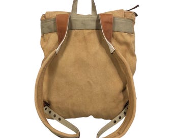Vintage Avirex Canvas Backpack: Leather Straps, Military Ration