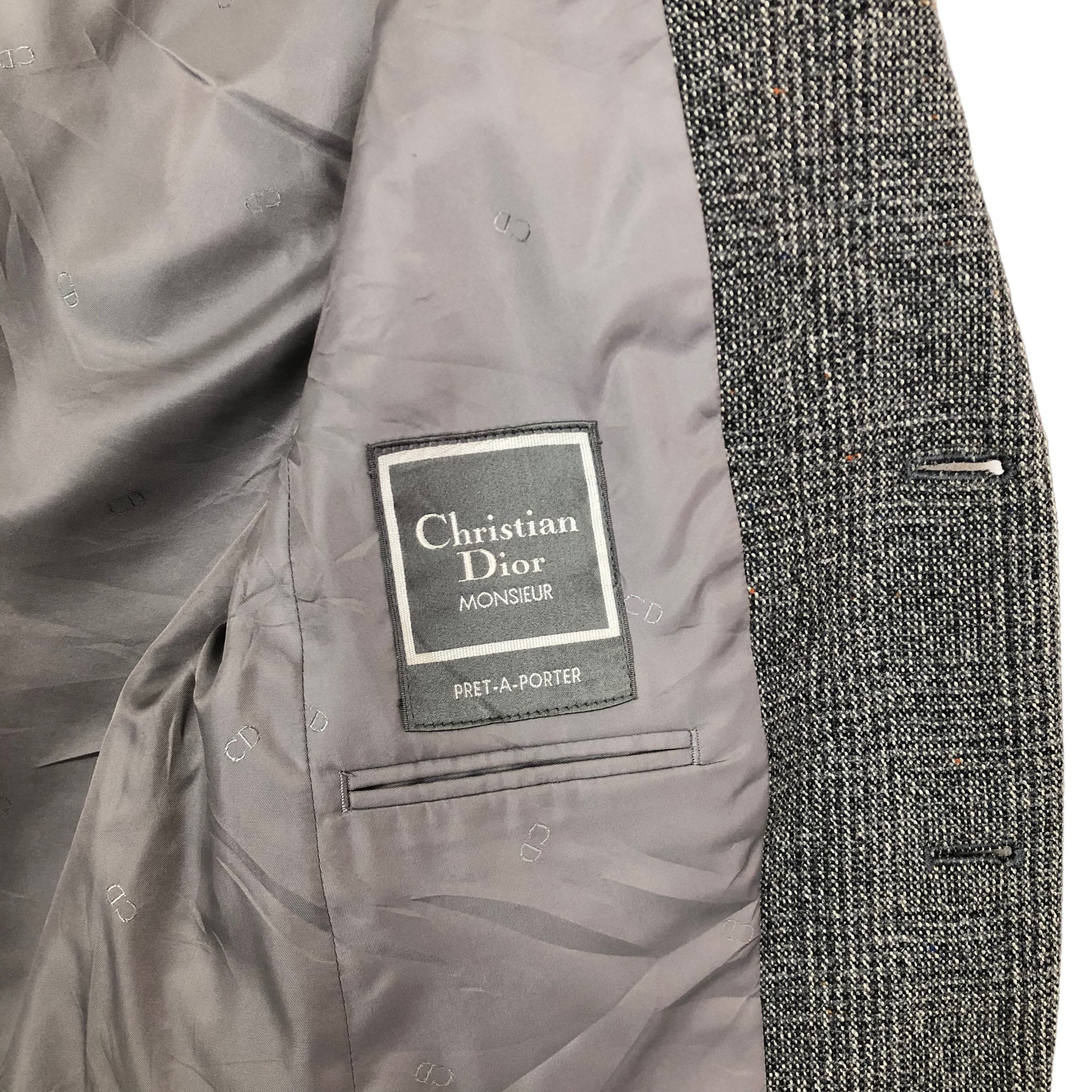 Vintage 90s Christian Dior Wool Blazer: Plaid Glen Check, Size S