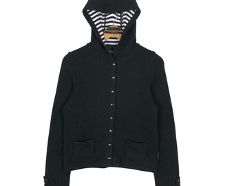 Vintage Agnes B Paris Hooded Sweater: Snap Button Black Hoodie, Size S
