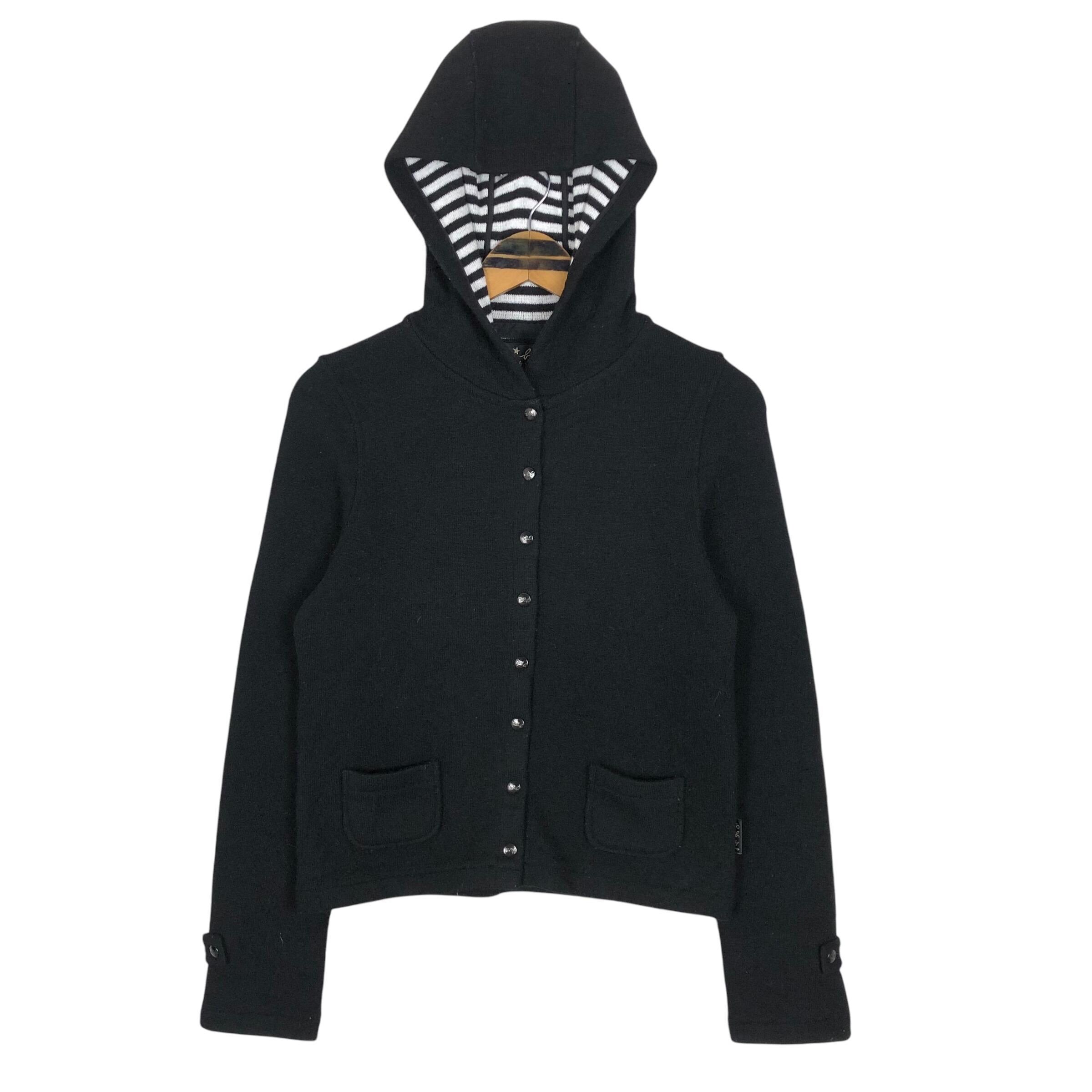 Vintage Agnes B Paris Hooded Sweater: Snap Button Black Hoodie 