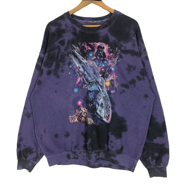 Star Wars Darth Vader Crewneck Acid Wash Sweatshirt Pullover Sweater Bleach Effect Big Logo Oversized Lucas Film Streetwear Size XL