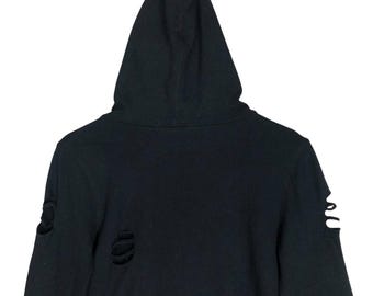 Vintage GOA Distressed Black Zip-up Hoodie - Punk Goth Streetwear