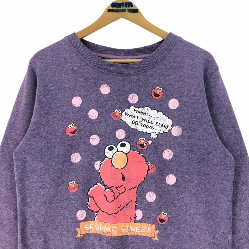 Vintage Sesame Street Elmo Crewneck Pullover Sweatshirt Big Logo ...