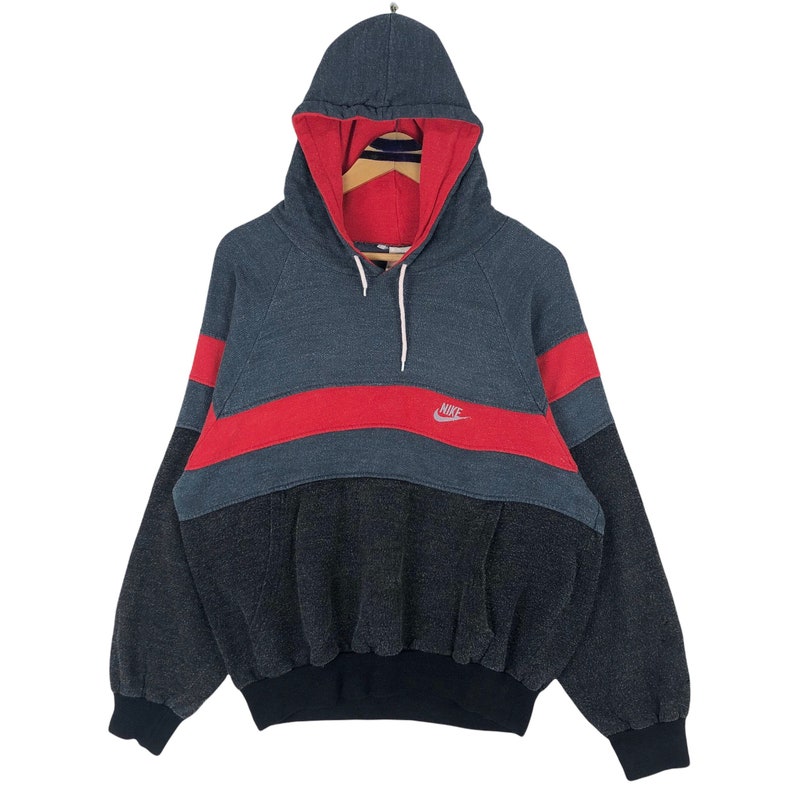 80'S Champion Tricolor Tag Sweatshirt Pullover Hoodie, Made in USA, Men's XL Equivalent, Vintage acrylic navy blue type Vintage Second Hand