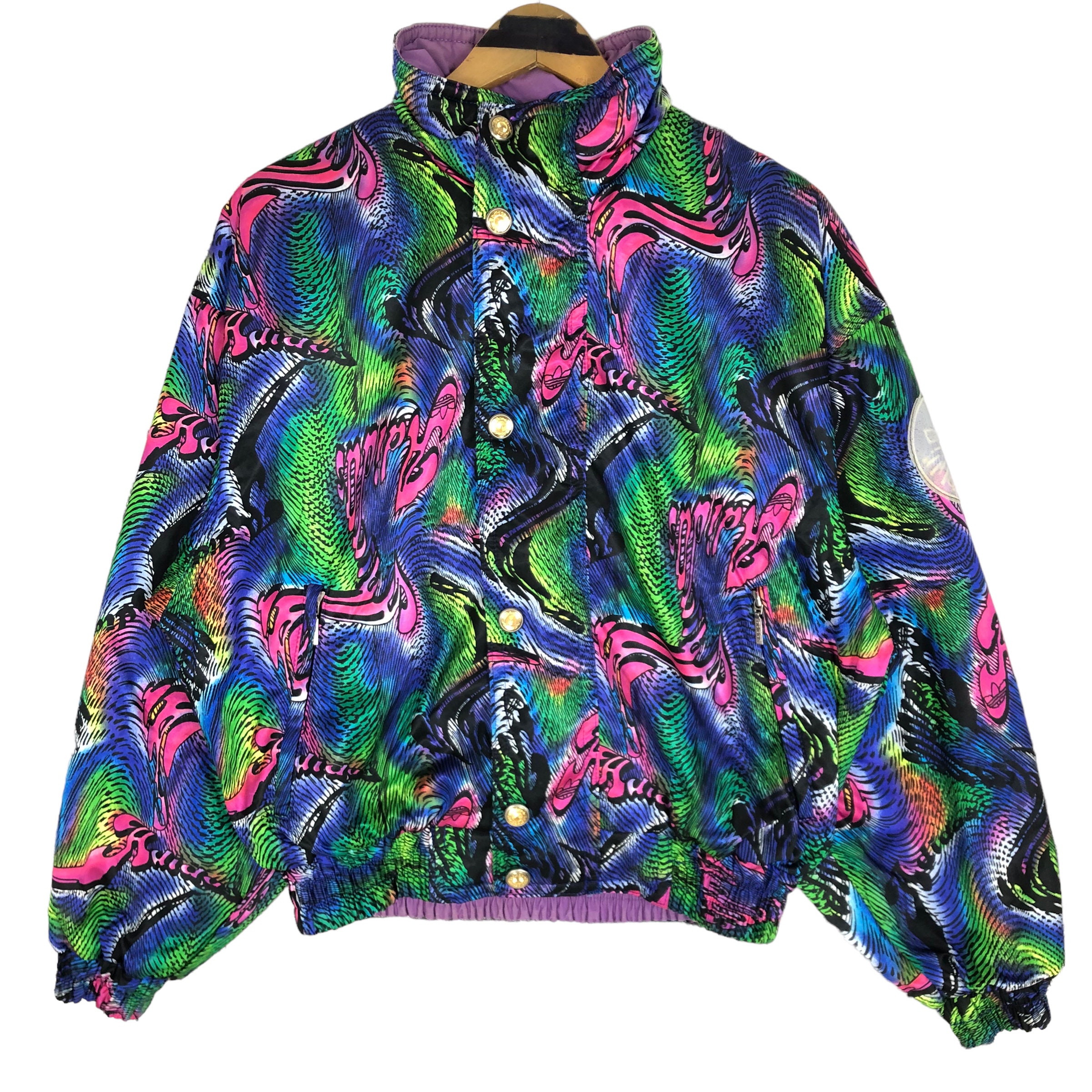 Vintage 80s Adidas Originals Psychedelic Pattern Reversible Bomber Jacket Puffer Down Jacket Big Logo Down Foldable Hoodie Streetwear Size L Etsy Finland