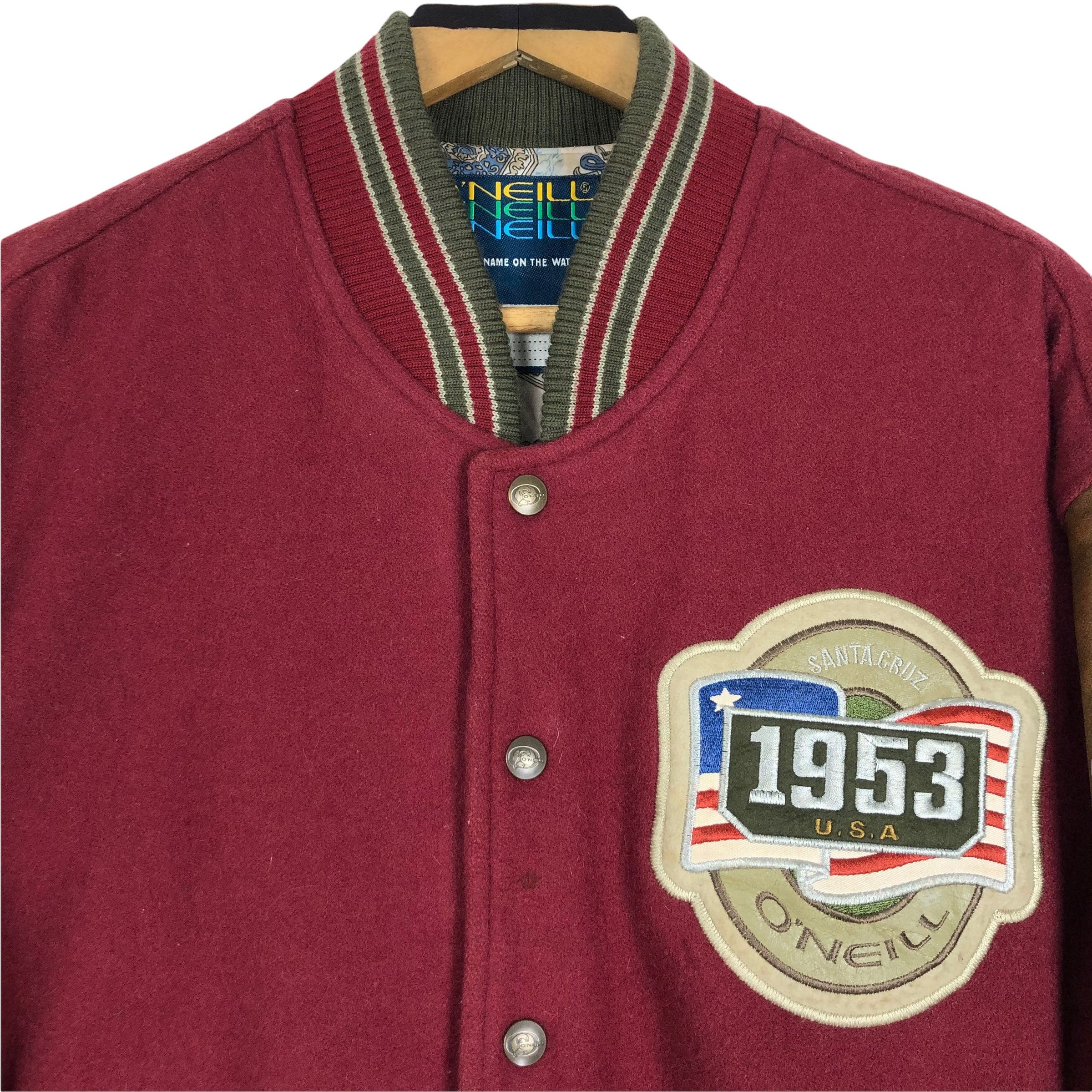 Vintage 90s O'neill Wool Varsity Jacket Leather Sleeves Big Vintage 90s O'neill Wool Varsity Jacket Leather Sleeves Big
