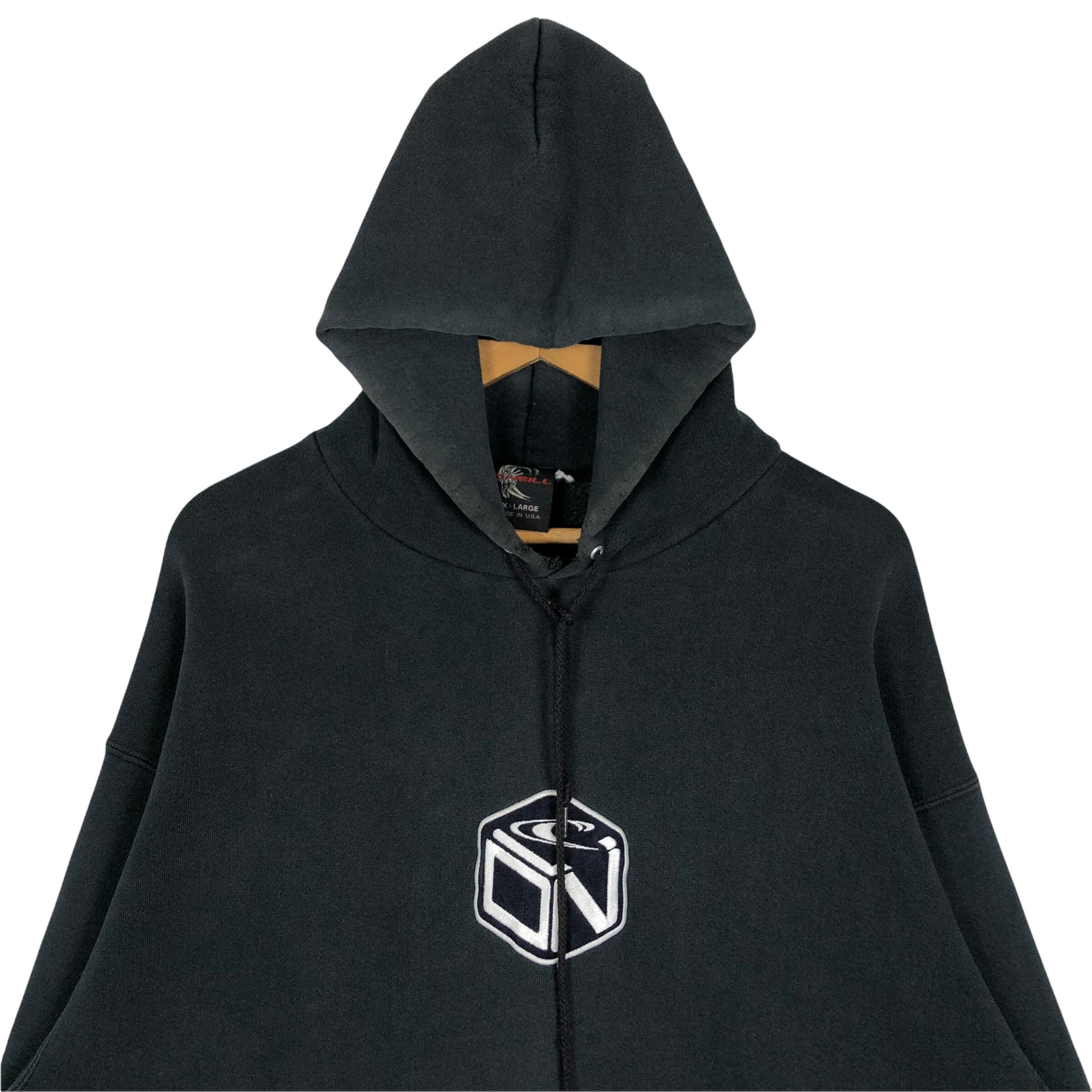 ジャケット・アウター 1990s Vintage,patchwork,pullover Hoodie Vintage 90s O'neill Black Hoodie: Embroidered Logo Surf Sweatshirt