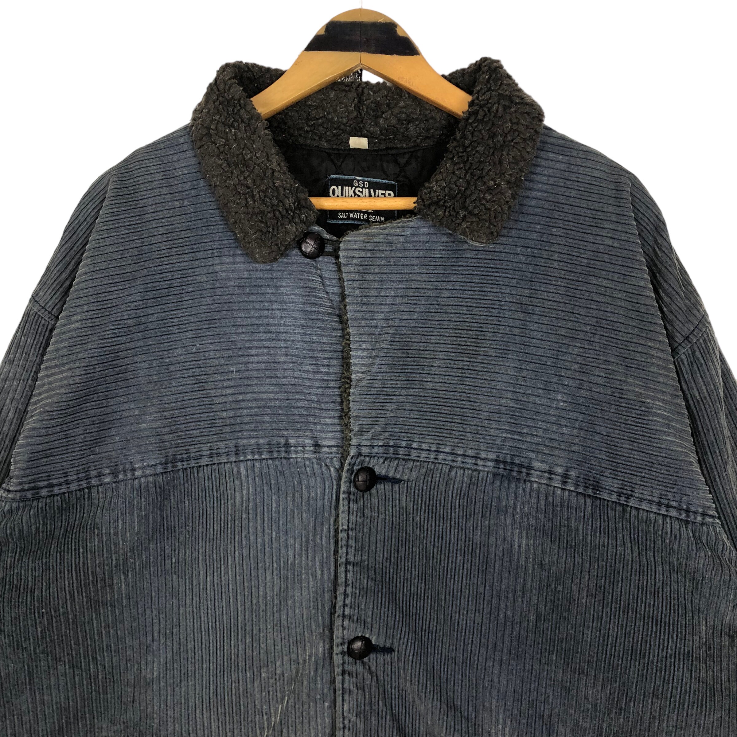 Vintage 90s Quiksilver QSD Corduroy Jacket Button Up Nylon Lining Oversized Quiksilver Salt Water Denim Surf Wear Streetwear Size XL