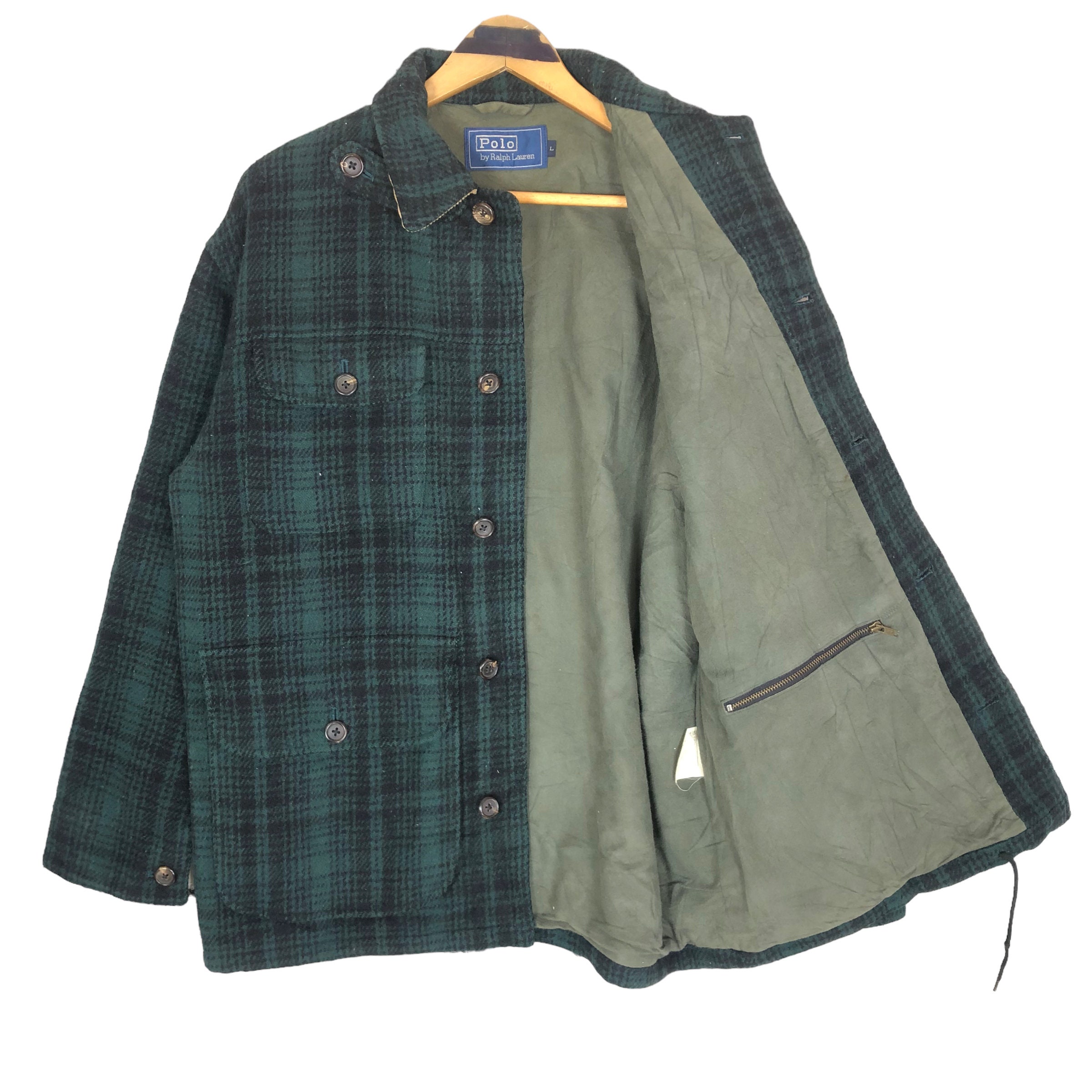 Vintage 90s Polo Ralph Lauren Plaid Wool Barn Coat Button up Plaid