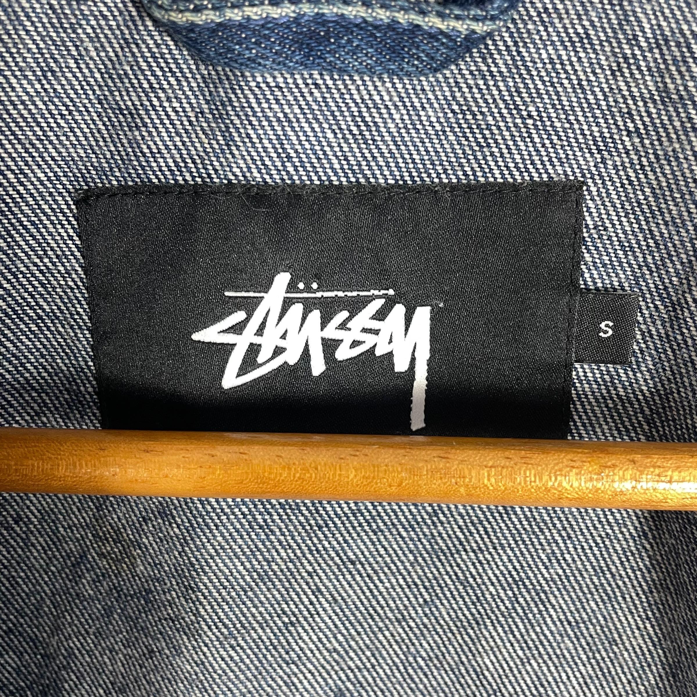 Vintage Stussy Denim Hooded Jacket: Distressed Embroidered Logo