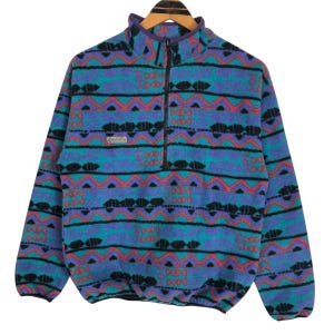 Felpa con cappuccio e zip a un quarto, in pile Columbia vintage anni '80 e '90, realizzata negli USA, stile streetwear, taglia S.