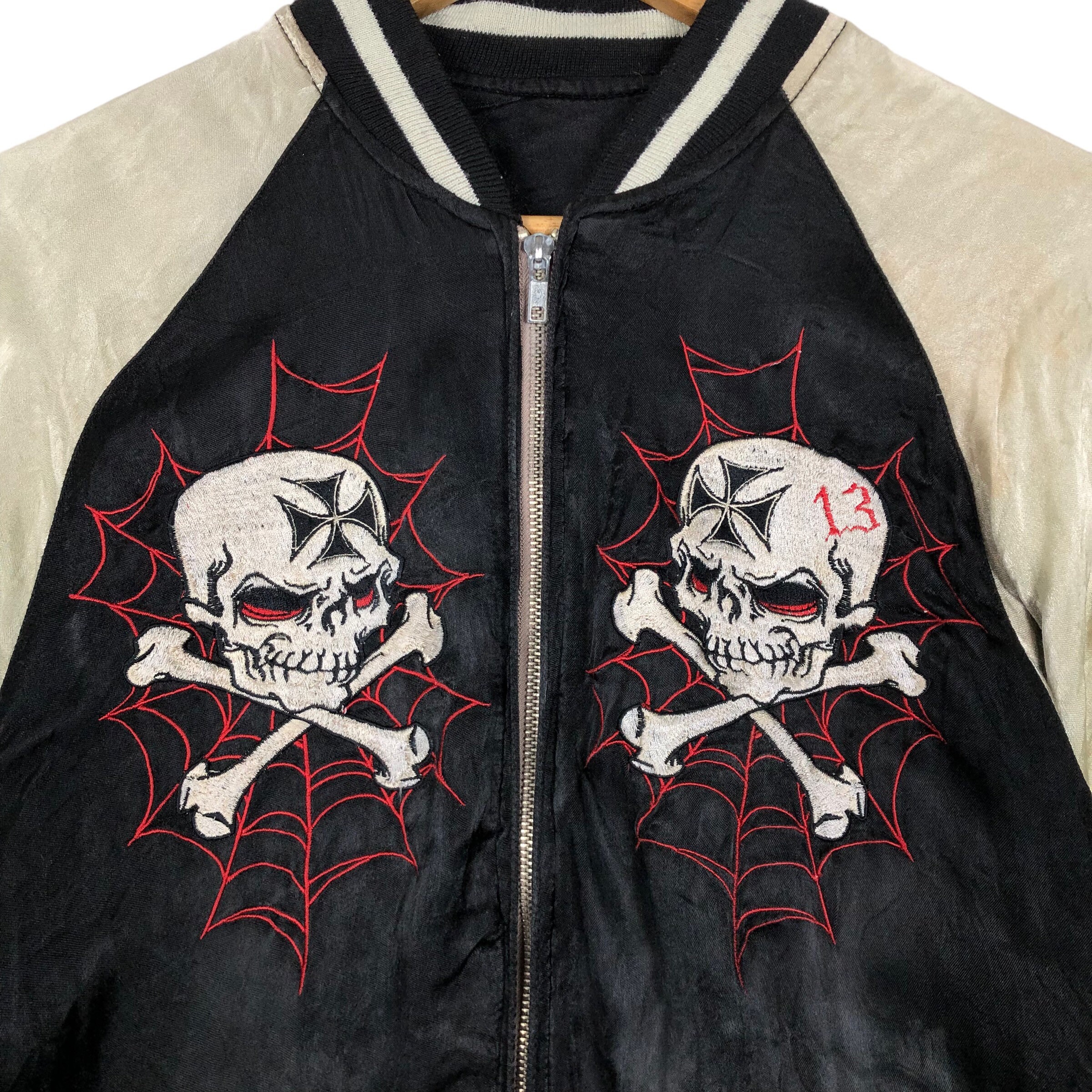 Vintage Lucky 13 Sukajan Jacket: Reversible Rayon Embroidered