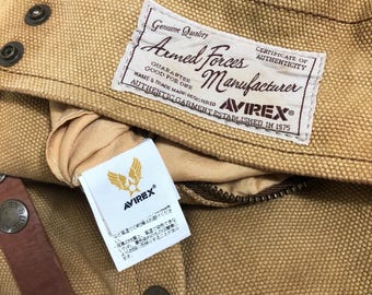 Vintage Avirex Canvas Backpack: Leather Straps, Military Ration