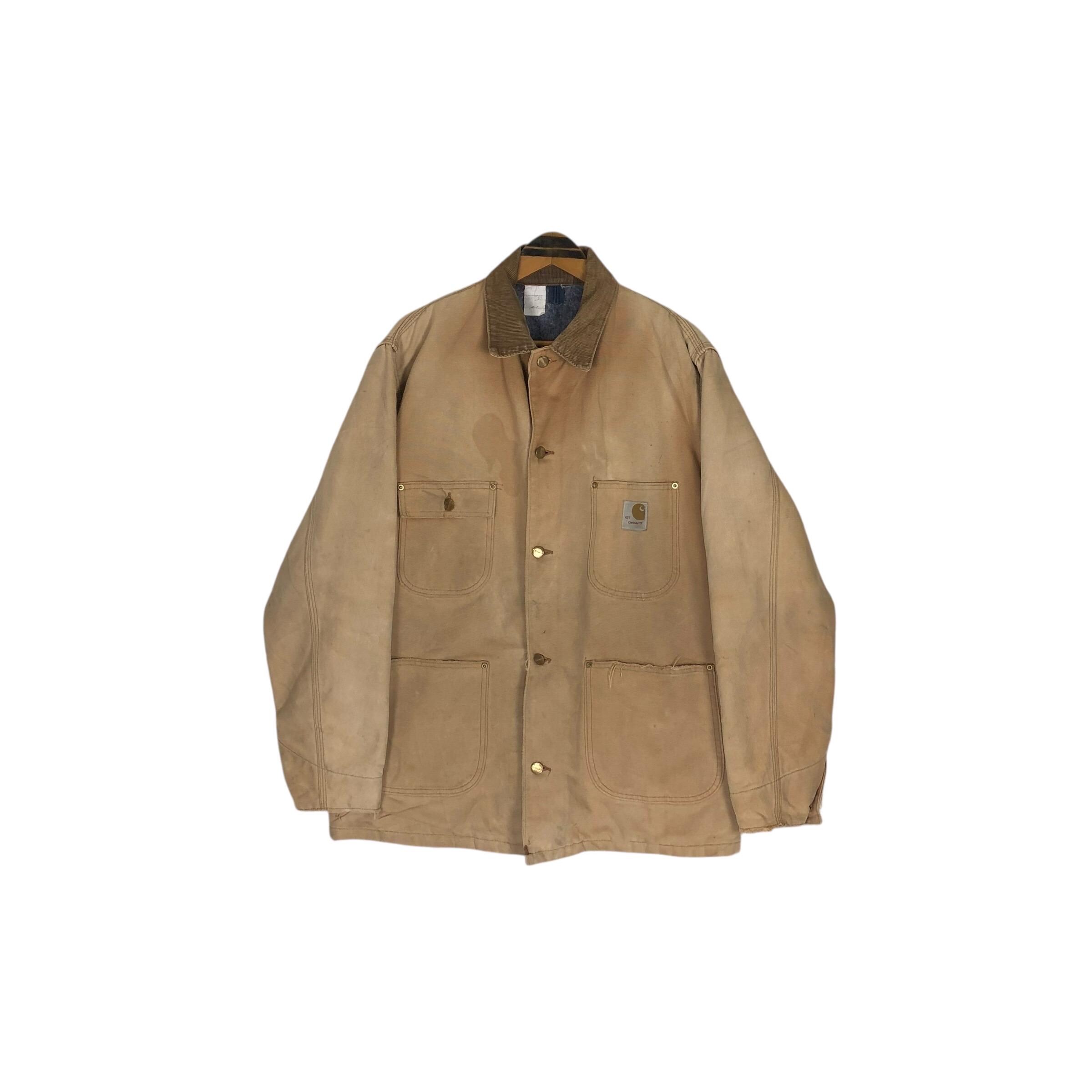 Vintage 80s Carhartt Chore Jacket Duck Brown Canvas Work Jacket