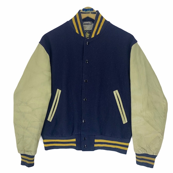 Vintage 90s Golden Bear Wool Leather Varsity Jacket Button Up | Etsy