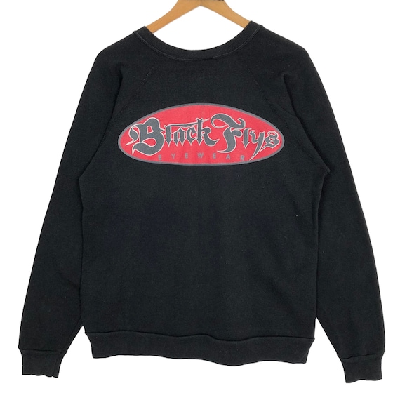 Vintage 90s Black Flys Eyewear Crewneck Sweatshirt Pullover Big