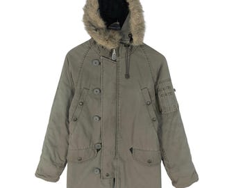 Chaqueta parka con capucha Vintage Alpha Industries N3B para mujer, color verde salvia, estilo militar urbano, talla S.