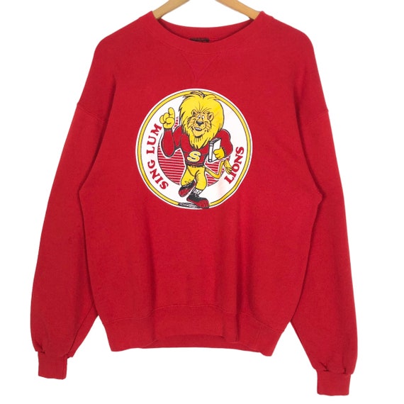Vintage 90s Sing Lum Lions Sweatshirt: Red Pullover, Big Logo