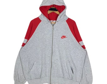 Vintage anos 90 Nike Swoosh Sweater Hoodie Full Zip Sweatshirt Pequeno Logo Bordado Oversized Streetwear Tamanho XL