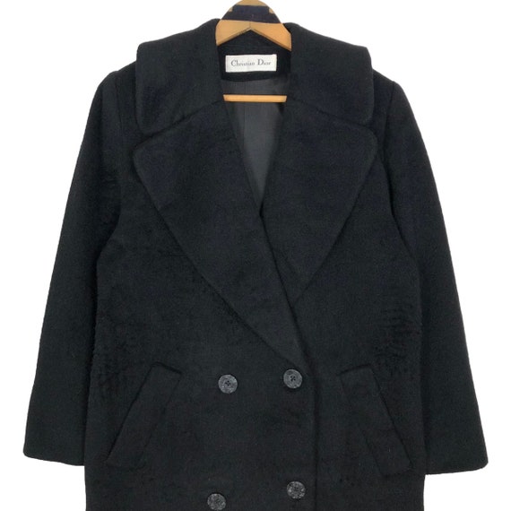 Vintage 90s Christian Dior Wool Trench Coat Lambs… - image 4