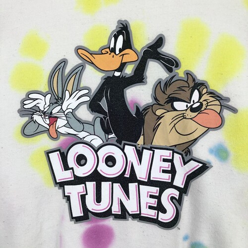 Vintage Warner Bros Looney Tunes shops Tie Dye Crewneck Sweatshirt Pullover Big Logo Streetwear Size S