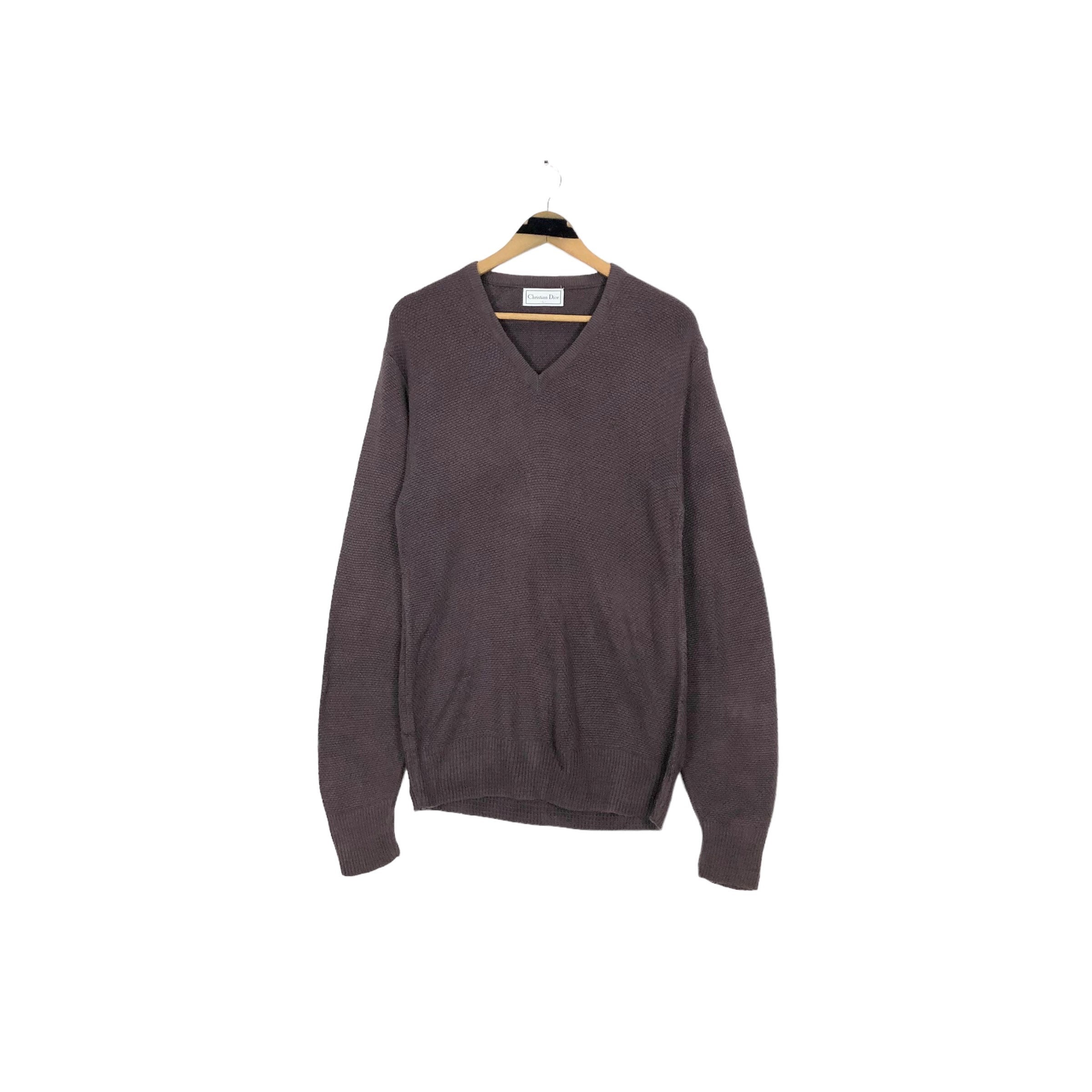 Vintage Christian Dior V-neck Knit Sweater: Embroidered Logo, Made