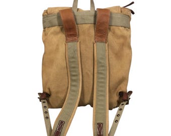 Vintage Avirex Canvas Backpack: Leather Straps, Military Ration