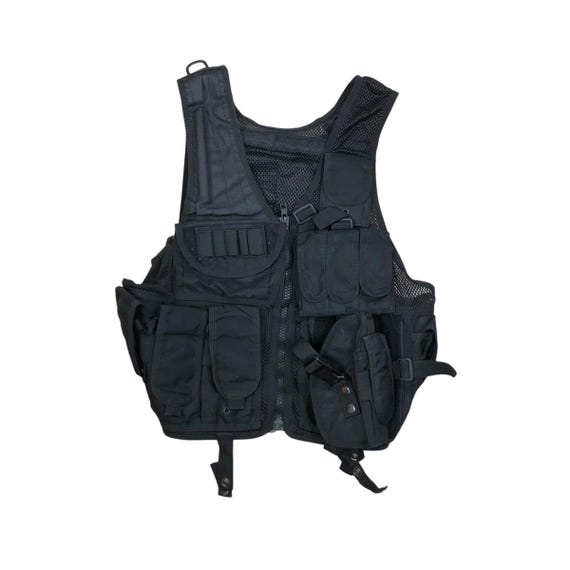 Vintage Black Tactical Vest: Military Grade Multifunction