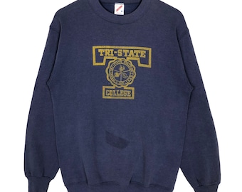 ヴィンテージ 80 年代 トライステート カレッジ クルーネック スウェットシャツ プルオーバー セーター ビッグ ロゴ トライネ大学 NCAA カレッジ USA ストリートウェア サイズ S