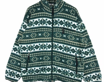 Suéter polar vintage de los años 90 con cremallera, sudadera con estampado azteca y navajo de tribu nativa, ropa de calle de gran tamaño, talla XL