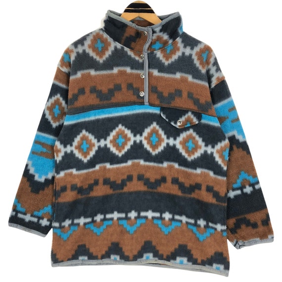 Vintage 90s Bill Blass Mock Neck Fleece Sweater P… - image 1