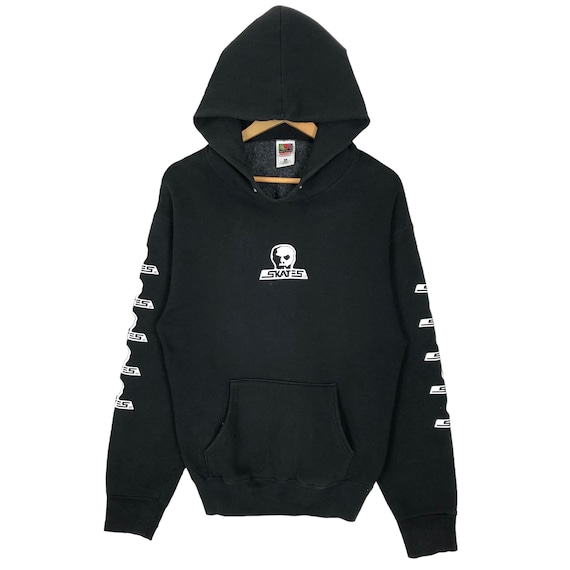 stuffofnatureandarts Vintage 90s Skull Skates Hooded Sweater Pullover Sweatshirt Big Logo Hoodie Skatewear Streetwear Size M
