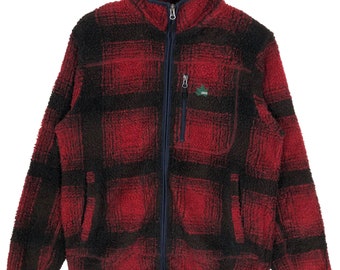 Sweter z polaru Vintage z zamkiem błyskawicznym: wzór w kratkę tartanową, rozmiar S