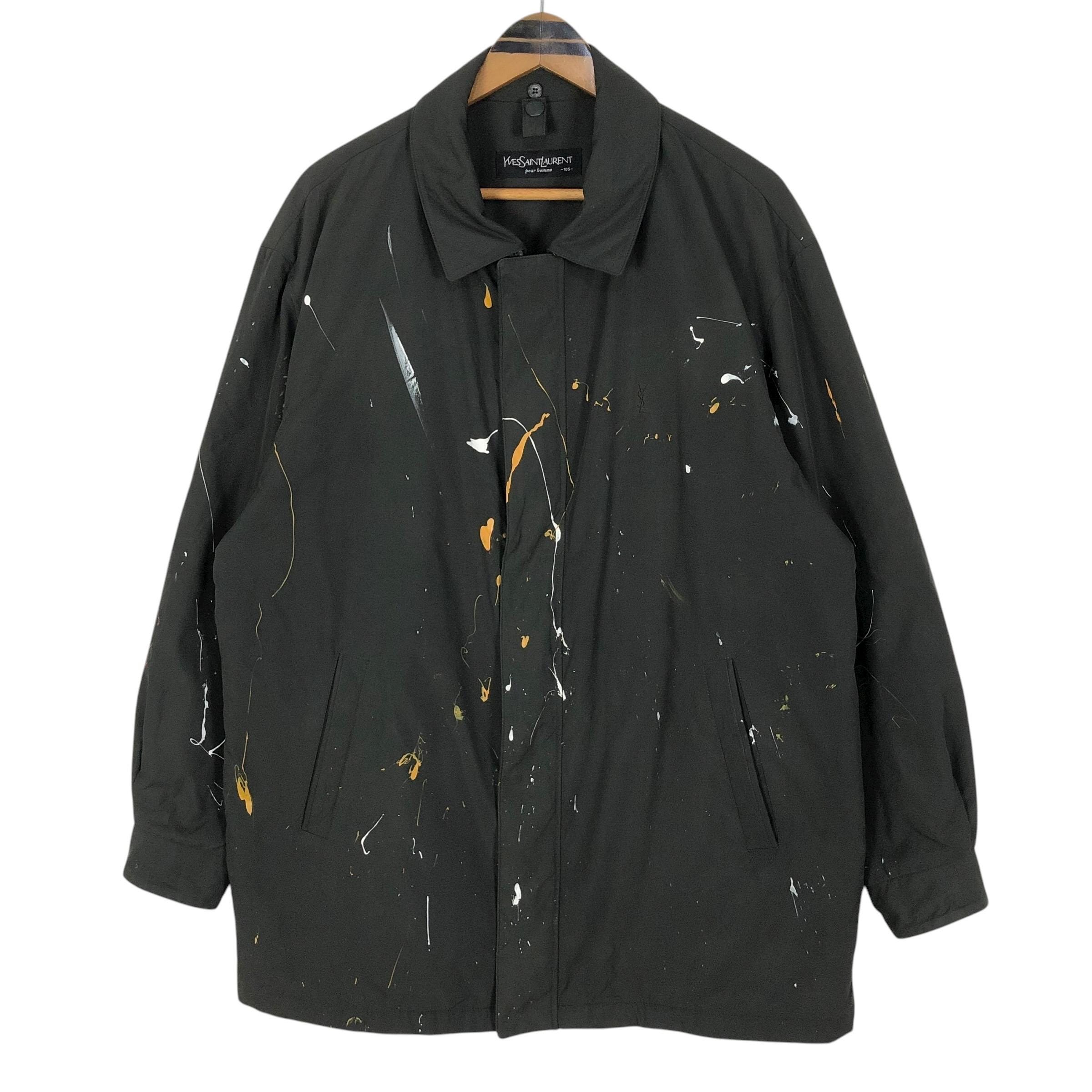 Vintage 00s Yves Saint Laurent Pour Homme Paint Splatter Parka Big