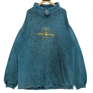 May include: Teal-colored sweatshirt with a quarter-zip collar and a textured finish. The front features an embroidered design with the text "AUSTRALIA" above a kangaroo graphic and the words "DOWN UNDER".