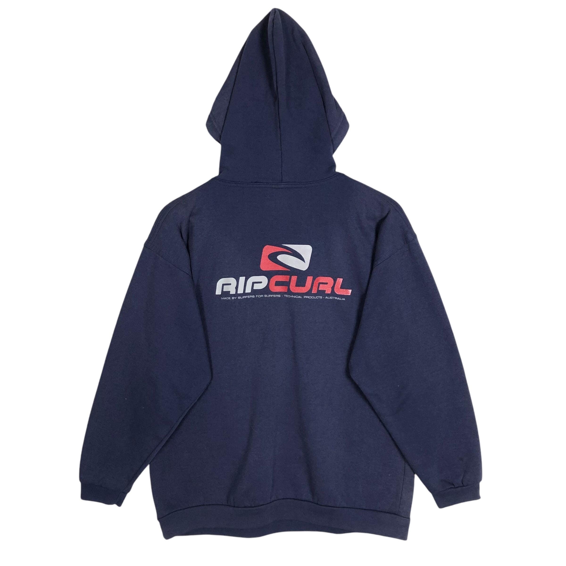 Vintage 90s Rip Curl Hoodie: Big Logo Pullover Sweatshirt, Made in 