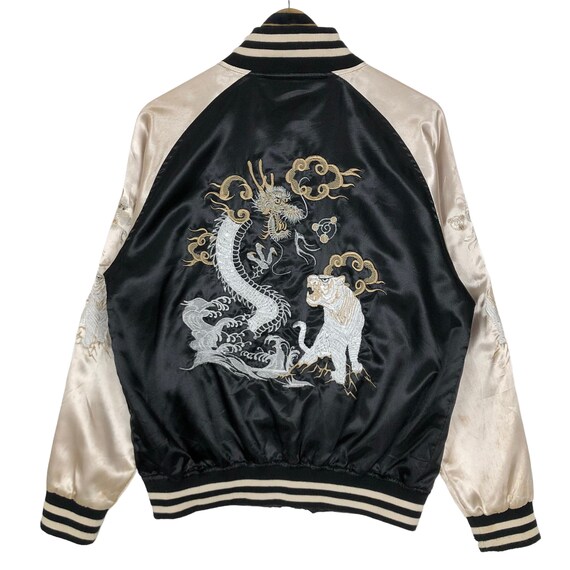 Vintage 90s Sukajan Jacket: Embroidered Dragon & Tiger, Japanese Vintage 90s Sukajan Jacket: Embroidered Dragon & Tiger, Japanese