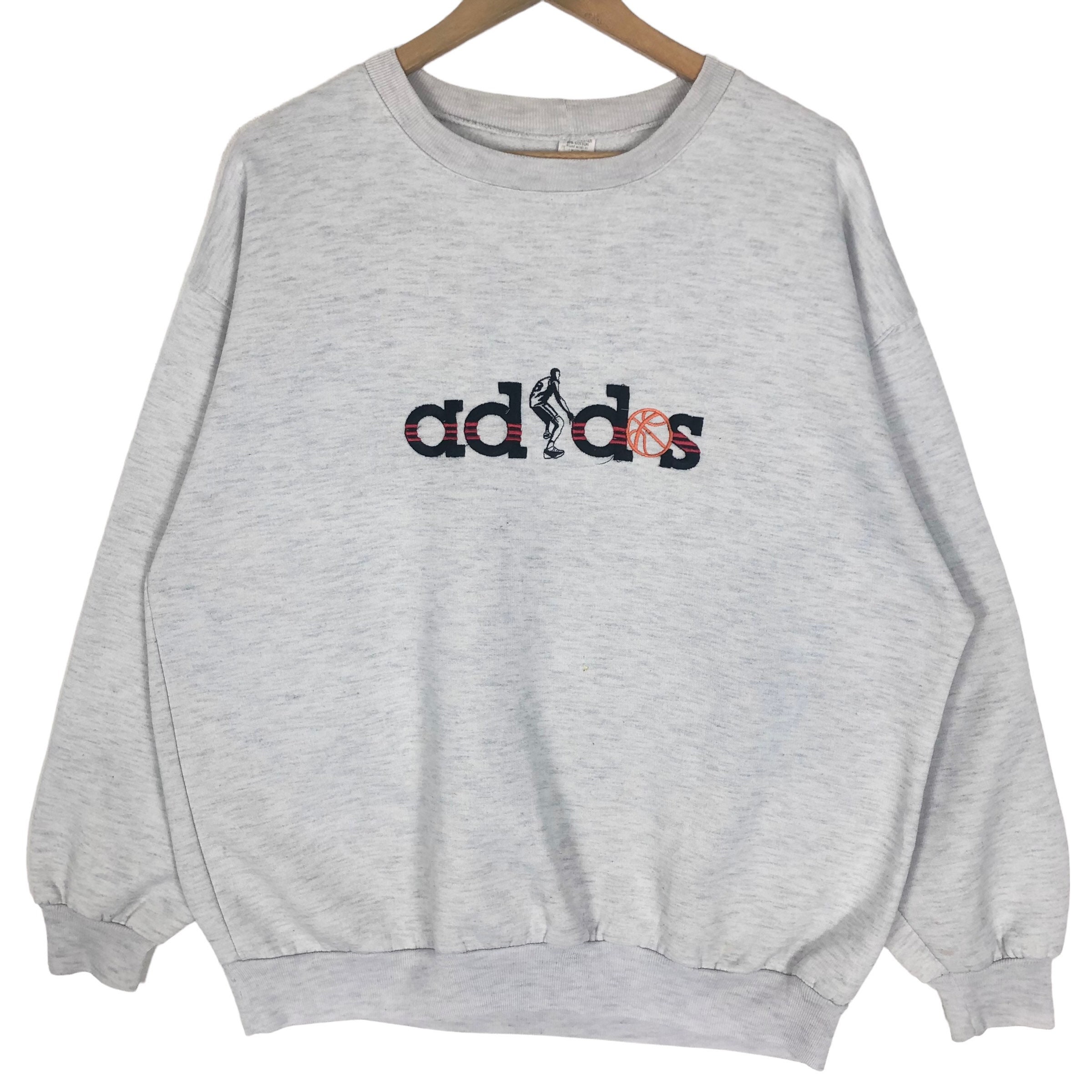 Vintage 90s Adidas Basketball Crewneck Sweatshirt Pullover Oversized Spell Out Small Logo Embroidery Streetwear Size XL Etsy