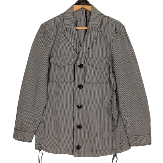Jean Paul Gaultier, Vintage 90s Jean Paul Gaultier Homme Objet Striped Light Jacket Single Breasted Notch Lapel French Designer Luxury Streetwear Size 46