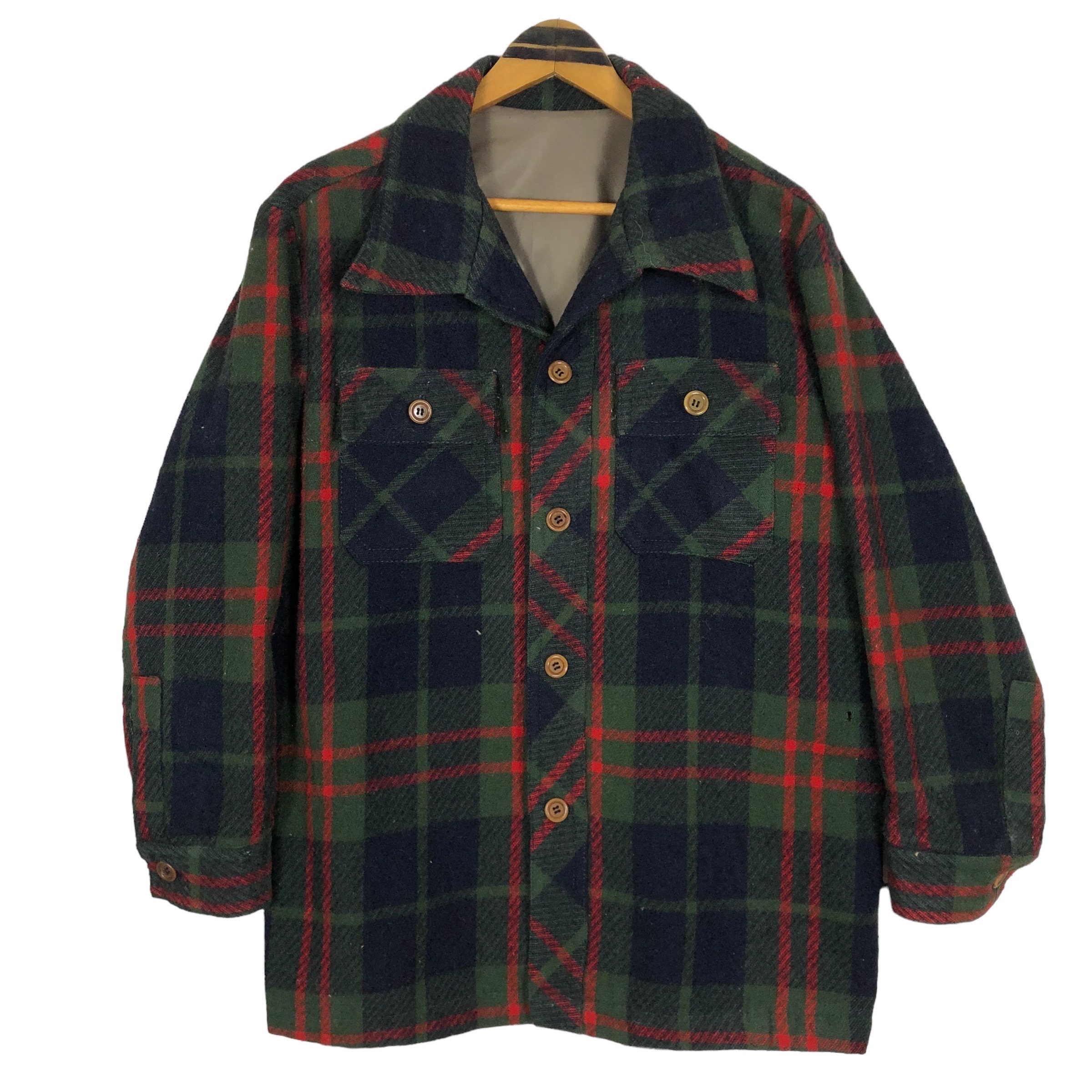 Vintage 80s Wrangler Japan Plaid Wool Jacket Button up Checkered