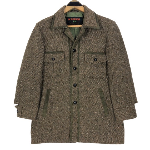 Vintage 90s Mcgregor Tweed Coat Button up Wool Jacket Military