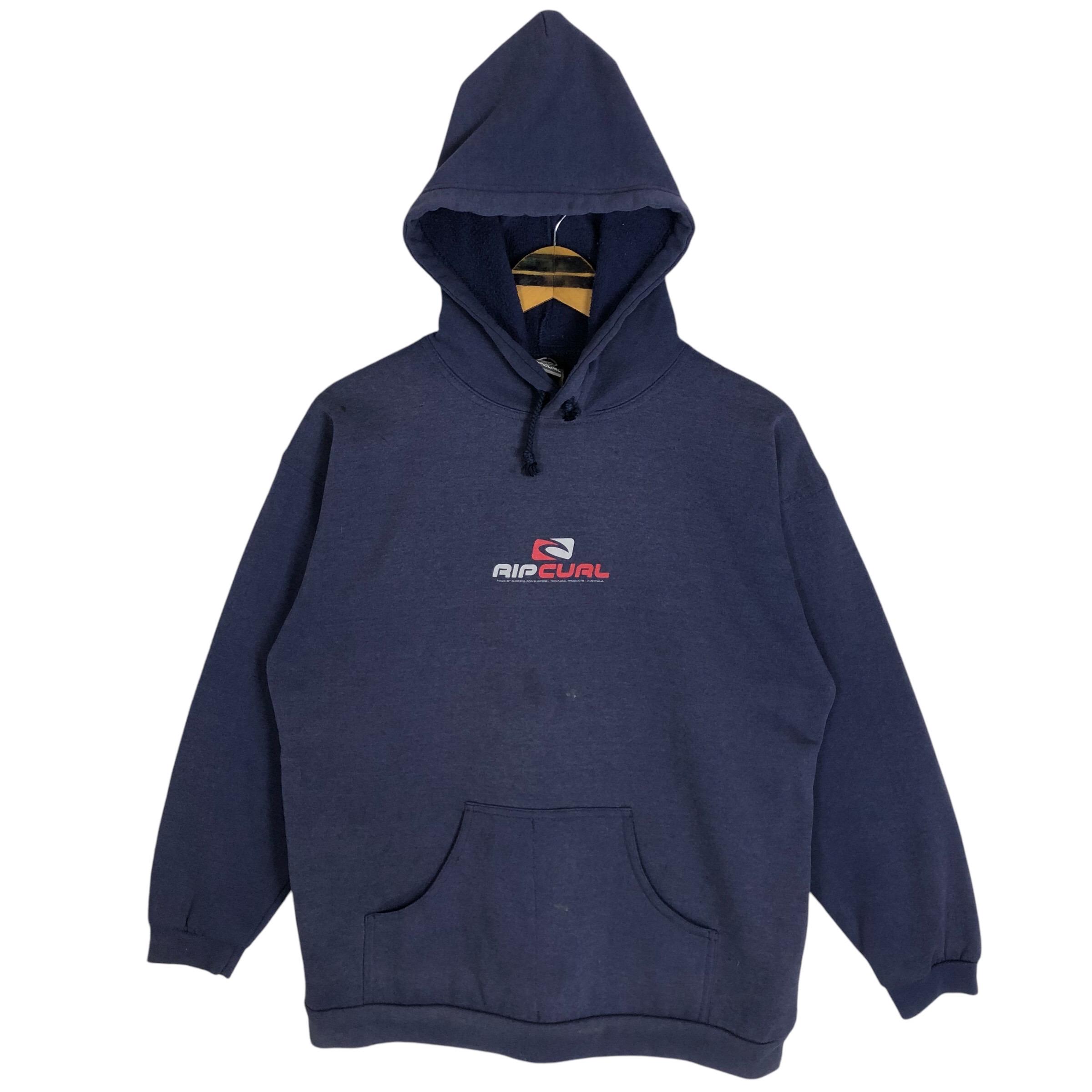 Vintage 90s Rip Curl Hoodie: Big Logo Pullover Sweatshirt, Made in 