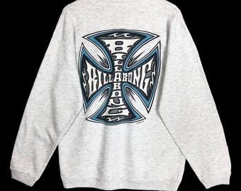 Vintage 90-tals Billabong Australien 1994 Crewneck Sweatshirt Pullover Tröja Stor Logo Tillverkad i USA Surfwear Streetwear Storlek L