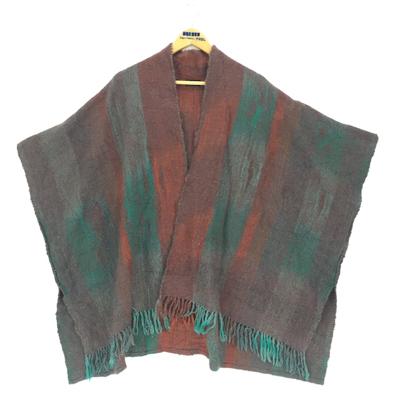 Vintage 90’s Saori Style Poncho Saori Handwoven P… - image 1