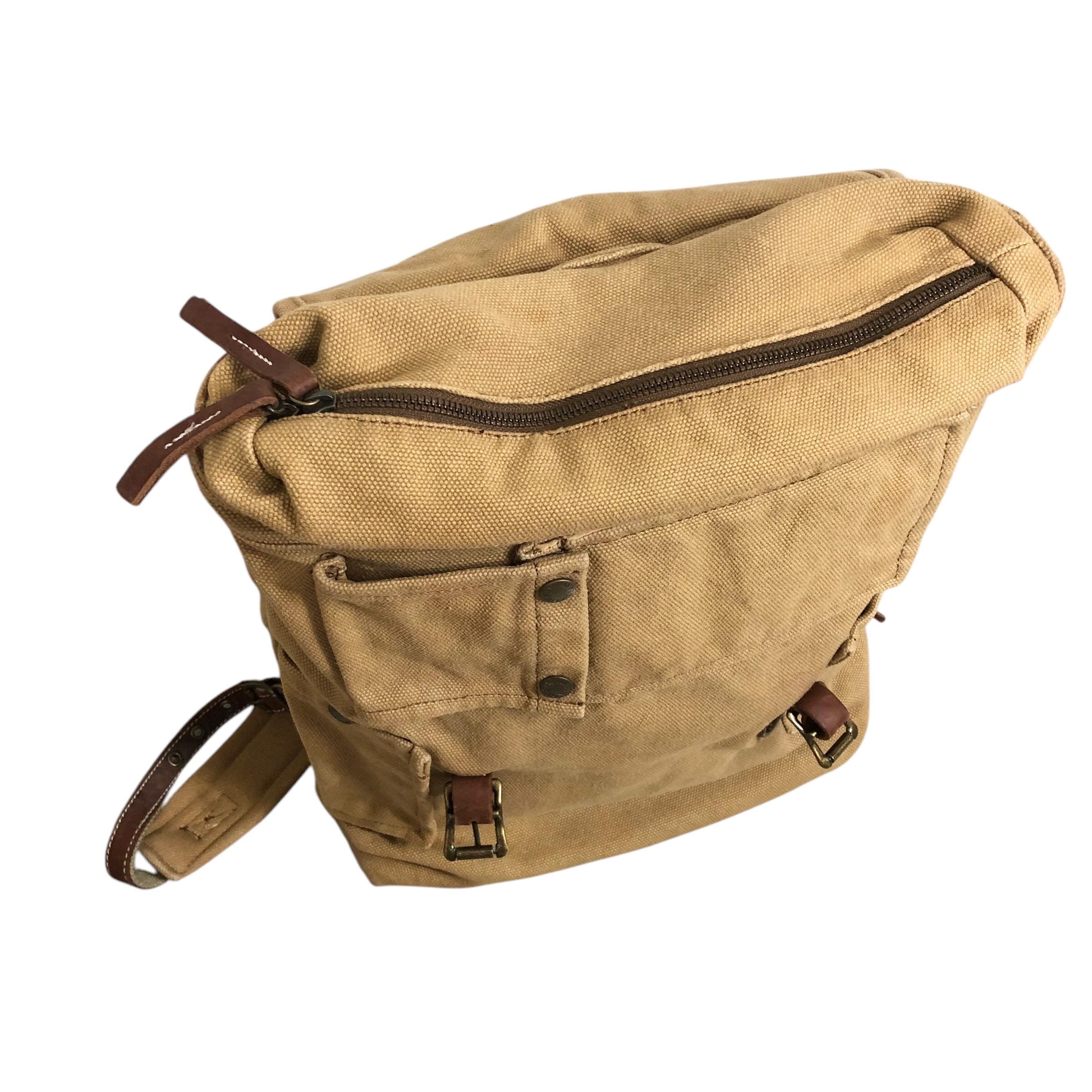 Vintage Avirex Canvas Backpack: Leather Straps, Military Ration