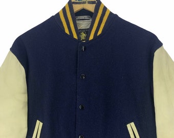 Vintage 90s Golden Bear Wool Leather Varsity Jacket Button