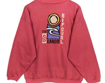Vintage 90s Rip Curl 'The Search' Sweatshirt - Big Logo Surf Pullover, Size L