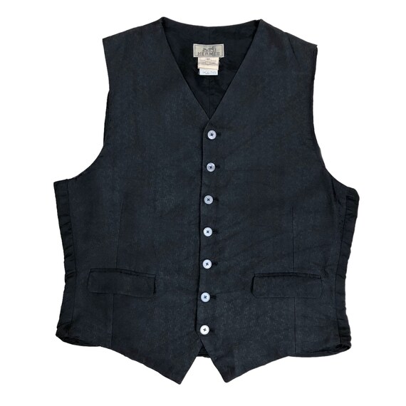 Vintage Hermes Silk Waistcoat Button up Sleeveless Suit Vest 