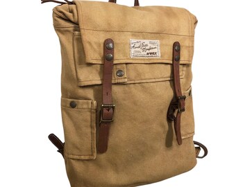 Vintage Avirex Canvas Backpack: Leather Straps, Military Ration