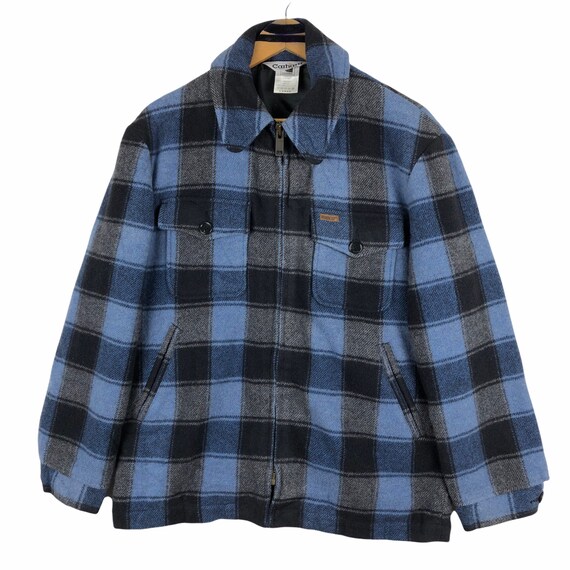 Vintage Carhartt Wool Zip Jacket: Blue Tartan Workwear (size L Vintage Carhartt Wool Zip Jacket: Blue Tartan Workwear (size L